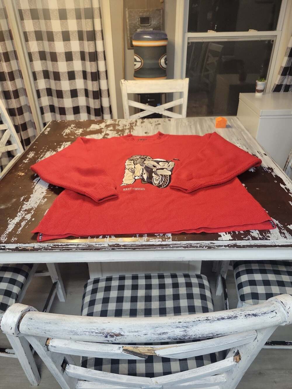 School of Hard Knocks Motorcycle Graphic Knit Sweater Red 2X